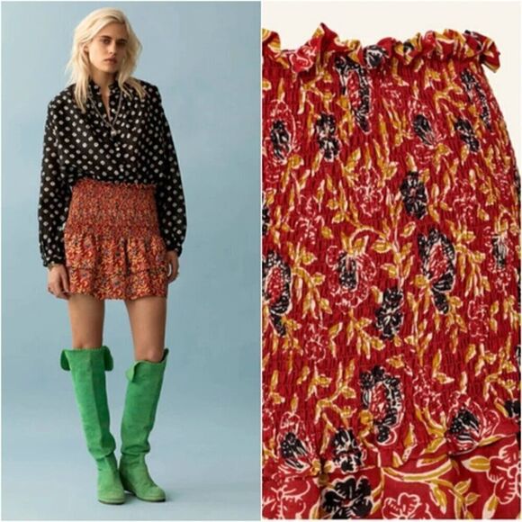 ALIX OF BOHEMIA Floral Maria Carnelian Smocked Layered Mini Skirt/Top Sz M NWT - Picture 14 of 14